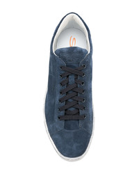 dunkelblaue Wildleder niedrige Sneakers von Santoni