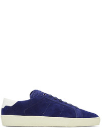 dunkelblaue Wildleder niedrige Sneakers von Saint Laurent