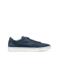 dunkelblaue Wildleder niedrige Sneakers von Santoni