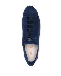 dunkelblaue Wildleder niedrige Sneakers von Santoni