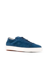 dunkelblaue Wildleder niedrige Sneakers von Santoni