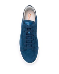 dunkelblaue Wildleder niedrige Sneakers von Santoni