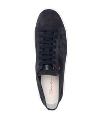 dunkelblaue Wildleder niedrige Sneakers von Santoni