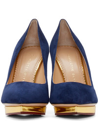 dunkelblaue Wildleder Pumps von Charlotte Olympia