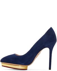 dunkelblaue Wildleder Pumps von Charlotte Olympia