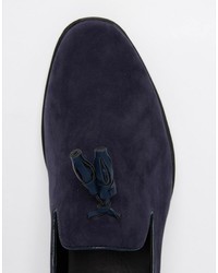 dunkelblaue Wildleder Slipper mit Quasten von Asos