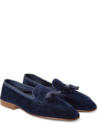 dunkelblaue Wildleder Slipper mit Quasten von Edward Green