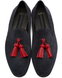 dunkelblaue Wildleder Slipper mit Quasten von Burberry