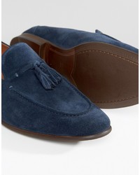 dunkelblaue Wildleder Slipper mit Quasten von Dune