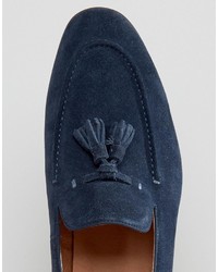 dunkelblaue Wildleder Slipper mit Quasten von Dune