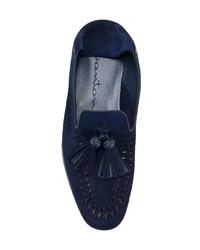 dunkelblaue Wildleder Slipper mit Quasten von Santoni