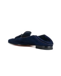 dunkelblaue Wildleder Slipper mit Quasten von Santoni