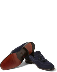 dunkelblaue Wildleder Slipper mit Quasten von Brioni