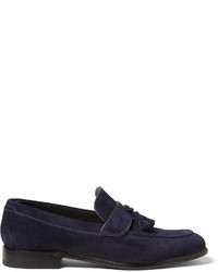 dunkelblaue Wildleder Slipper mit Quasten von Brioni