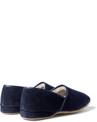 dunkelblaue Wildleder Slipper von Derek Rose