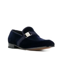 dunkelblaue Wildleder Slipper von Salvatore Ferragamo