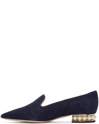 dunkelblaue Wildleder Slipper von Nicholas Kirkwood