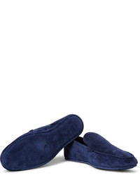 dunkelblaue Wildleder Slipper von Loro Piana