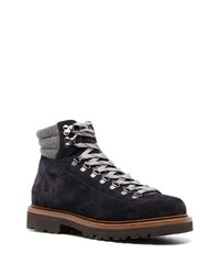 dunkelblaue Wildlederarbeitsstiefel von Brunello Cucinelli