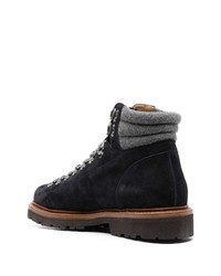 dunkelblaue Wildlederarbeitsstiefel von Brunello Cucinelli