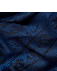 dunkelblauer bedruckter Baumwollschal von Alexander McQueen