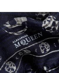 dunkelblauer bedruckter Baumwollschal von Alexander McQueen
