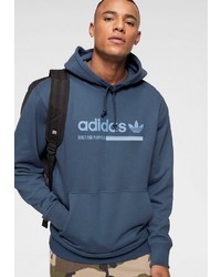 dunkelblauer bedruckter Pullover mit einem Kapuze von adidas Originals