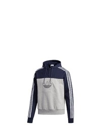 dunkelblauer bedruckter Pullover mit einem Kapuze von adidas Originals