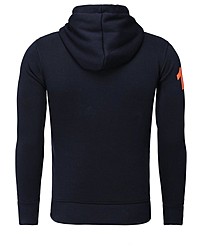 dunkelblauer bedruckter Pullover mit einem Kapuze von AKITO TANAKA