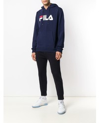 dunkelblauer bedruckter Pullover mit einem Kapuze von Fila