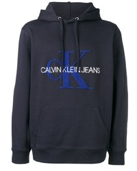 dunkelblauer bedruckter Pullover mit einem Kapuze von Calvin Klein Jeans