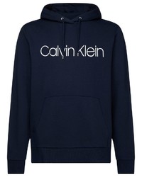 dunkelblauer bedruckter Pullover mit einem Kapuze von Calvin Klein
