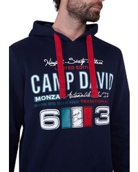 dunkelblauer bedruckter Pullover mit einem Kapuze von Camp David