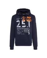 dunkelblauer bedruckter Pullover mit einem Kapuze von Camp David