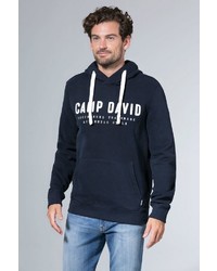 dunkelblauer bedruckter Pullover mit einem Kapuze von Camp David