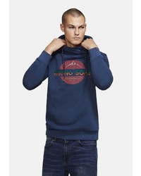 dunkelblauer bedruckter Pullover mit einem Kapuze von colours & sons