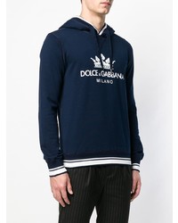 dunkelblauer bedruckter Pullover mit einem Kapuze von Dolce & Gabbana
