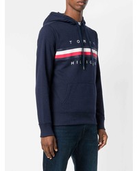 dunkelblauer bedruckter Pullover mit einem Kapuze von Tommy Hilfiger