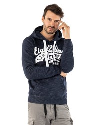 dunkelblauer bedruckter Pullover mit einem Kapuze von Eight2Nine