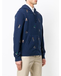 dunkelblauer bedruckter Pullover mit einem Kapuze von Polo Ralph Lauren