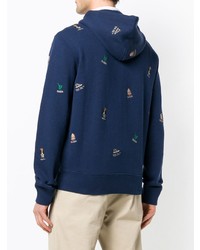 dunkelblauer bedruckter Pullover mit einem Kapuze von Polo Ralph Lauren