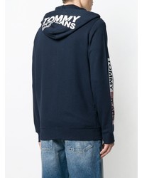 dunkelblauer bedruckter Pullover mit einem Kapuze von Tommy Jeans