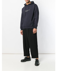 dunkelblauer bedruckter Pullover mit einem Kapuze von Yohji Yamamoto