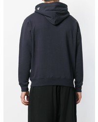 dunkelblauer bedruckter Pullover mit einem Kapuze von Yohji Yamamoto