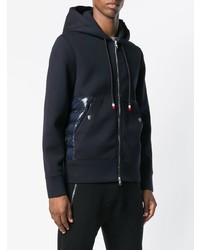 dunkelblauer bedruckter Pullover mit einem Kapuze von Moncler