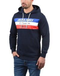 dunkelblauer bedruckter Pullover mit einem Kapuze von Jack & Jones