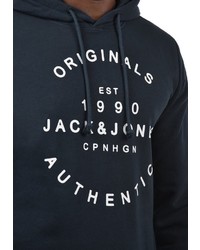 dunkelblauer bedruckter Pullover mit einem Kapuze von Jack & Jones