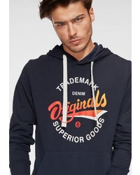 dunkelblauer bedruckter Pullover mit einem Kapuze von Jack & Jones