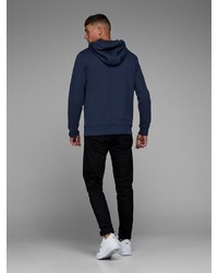 dunkelblauer bedruckter Pullover mit einem Kapuze von Jack & Jones