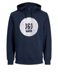 dunkelblauer bedruckter Pullover mit einem Kapuze von Jack & Jones